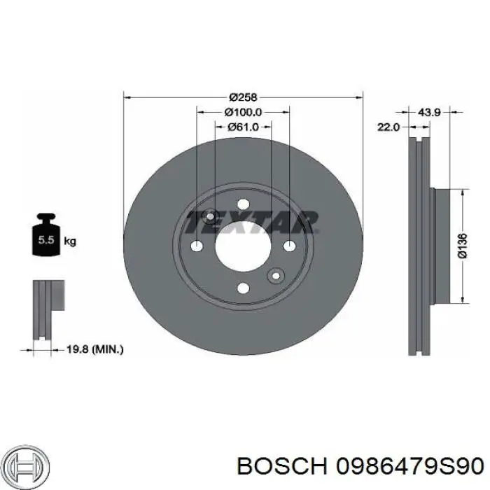 0986479S90 Bosch диск гальмівний передній