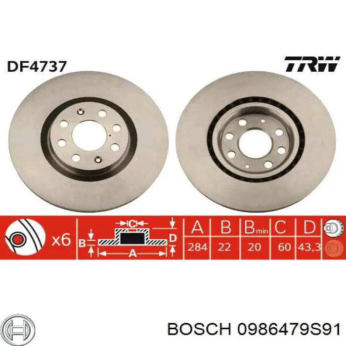 0986479S91 Bosch диск гальмівний передній