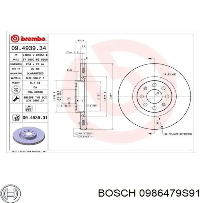 Диск переднього гальма Bosch 0986479S91 ціна, від 34.01 USD