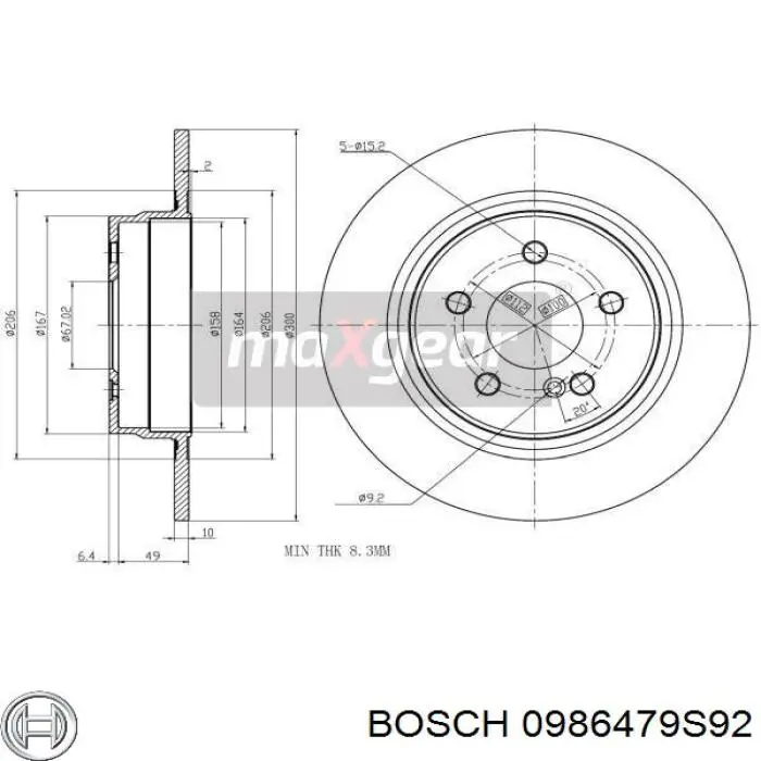 Задні дискові гальма Bosch 0986479S92 ціна, від 44.19 USD