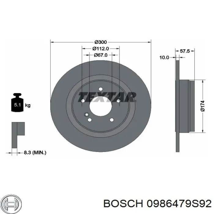 Диск гальмівний задній Bosch 0986479S92