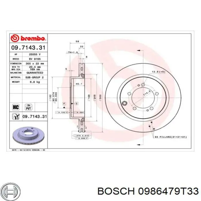 Диск переднього гальма Bosch 0986479T33 ціна, від 53.63 USD