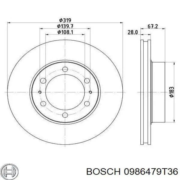 Диск гальмівний передній Bosch 0986479T36