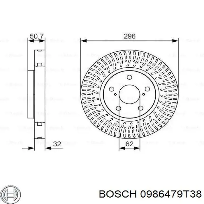 Диск переднього гальма Bosch 0986479T38 ціна, від 43.46 USD