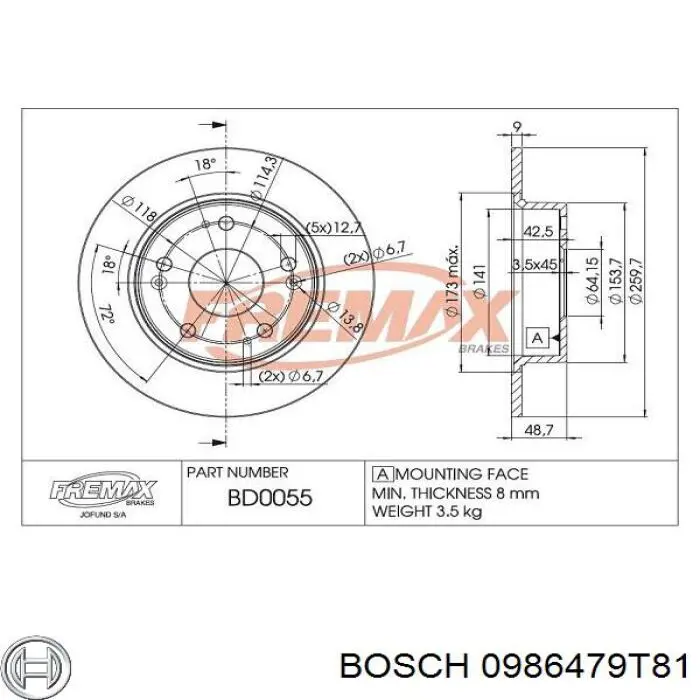0986479T81 Bosch Дискові гальма