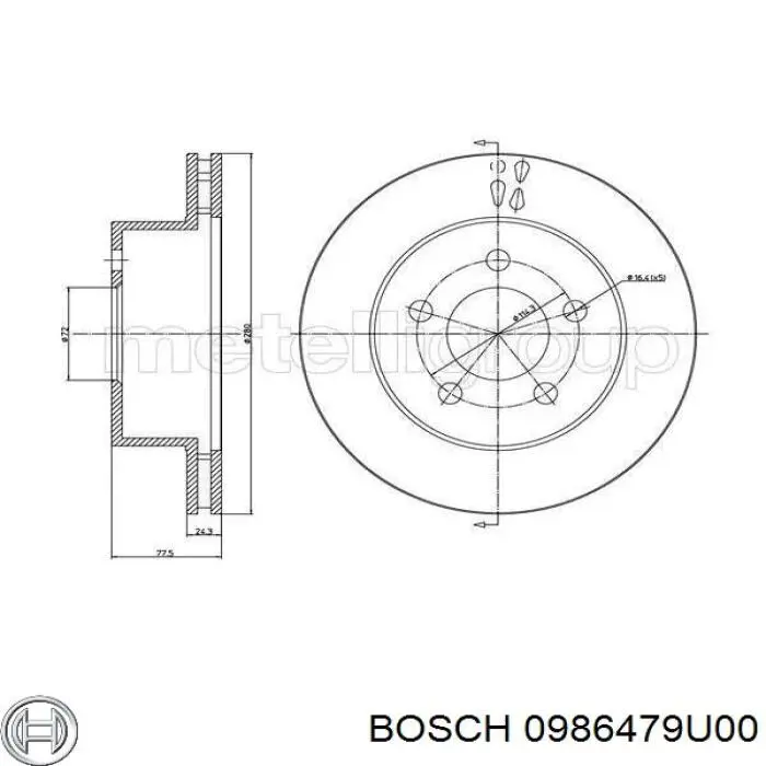 Диск переднього гальма Bosch 0986479U00 ціна, від 43.76 USD