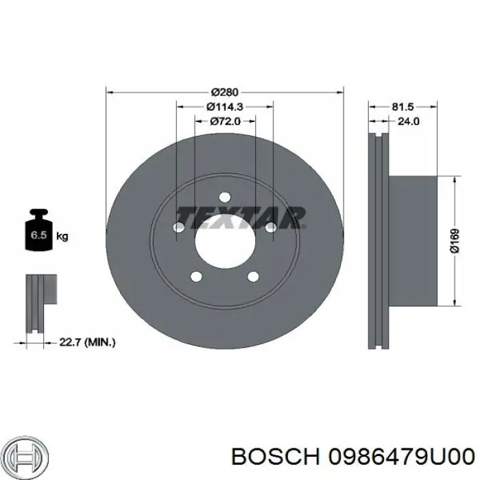 Диск переднього гальма Bosch 0986479U00 ціна, від 43.76 USD