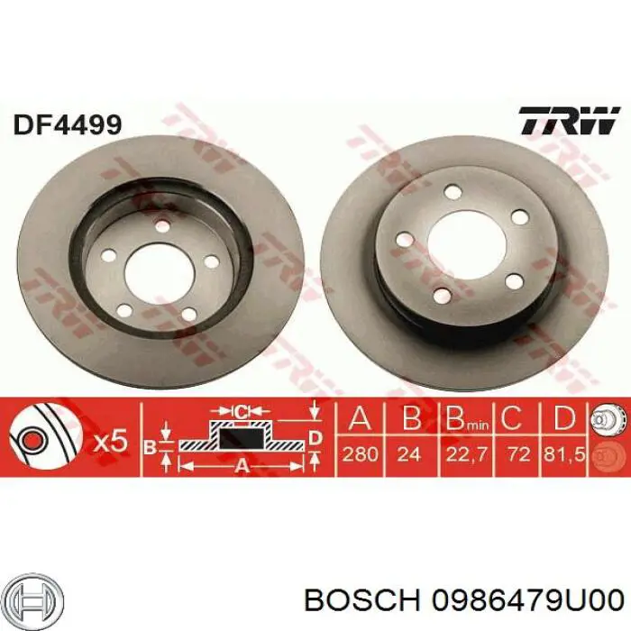 Гальмівні диски передні 0986479U00 Bosch