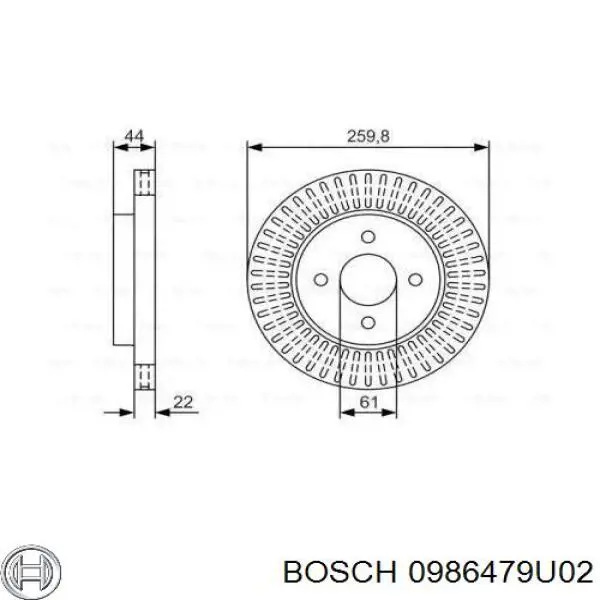 Диск гальмівний передній 0986479U02 Bosch