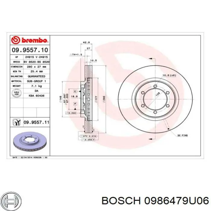 Гальмівні диски передні 0986479U06 Bosch