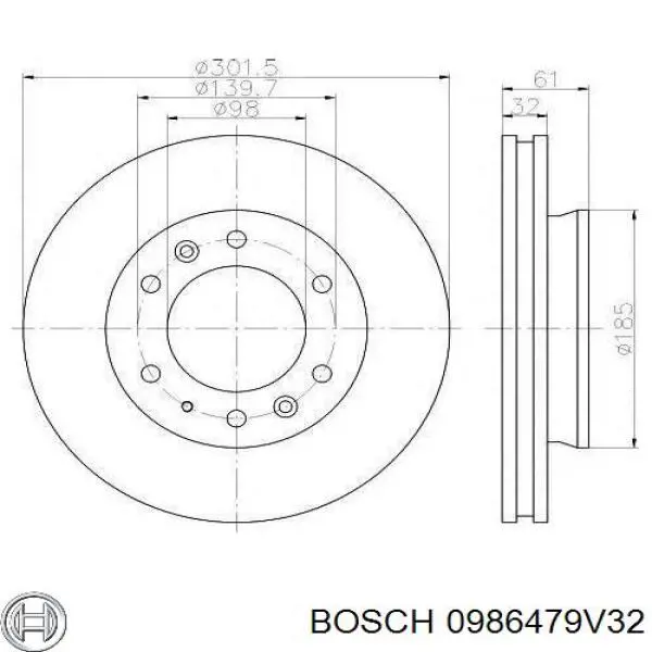 0986479V32 Bosch Гальмо дискове переднє