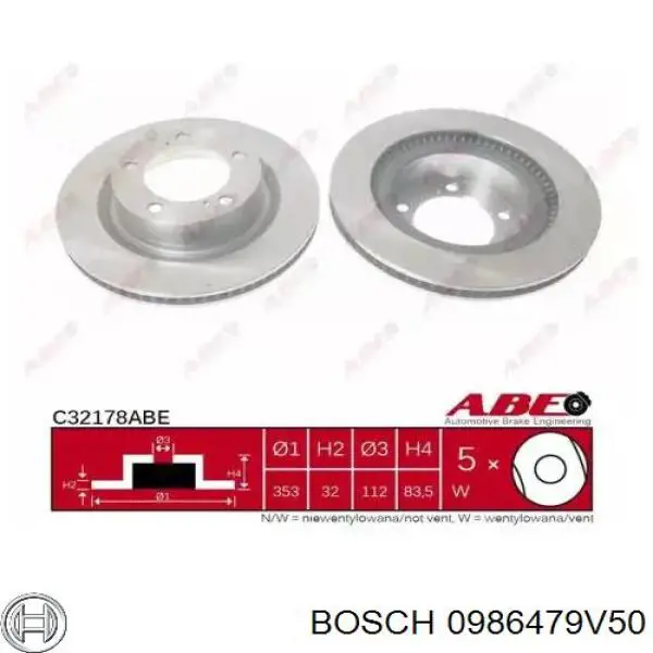Диск переднього гальма Bosch 0986479V50 ціна, від 62.66 USD