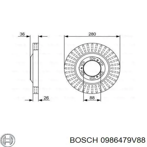 Диск гальмівний передній 0986479V88 Bosch