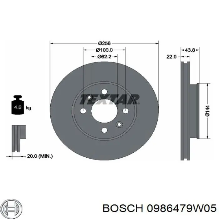 Диск переднього гальма Bosch 0986479W05 ціна, від 29.83 USD