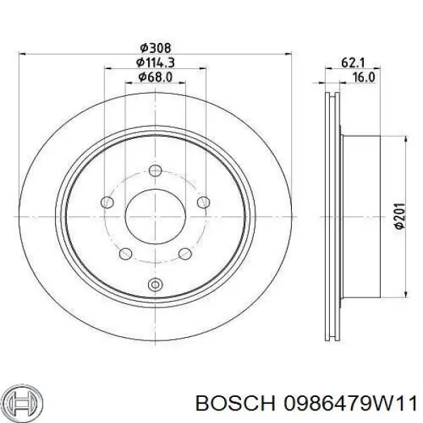 Диск гальмівний задній 0986479W11 Bosch