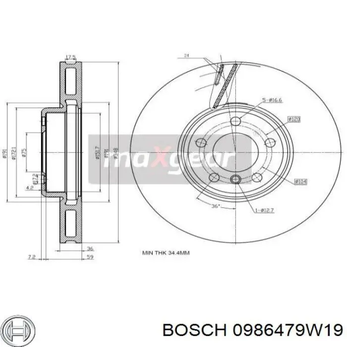 Диск переднього гальма Bosch 0986479W19 ціна, від 96.77 USD