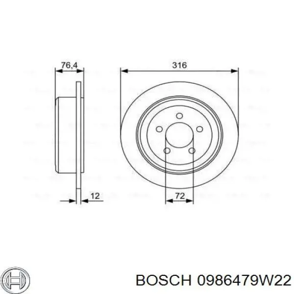 0986479W22 Bosch диск гальмівний задній