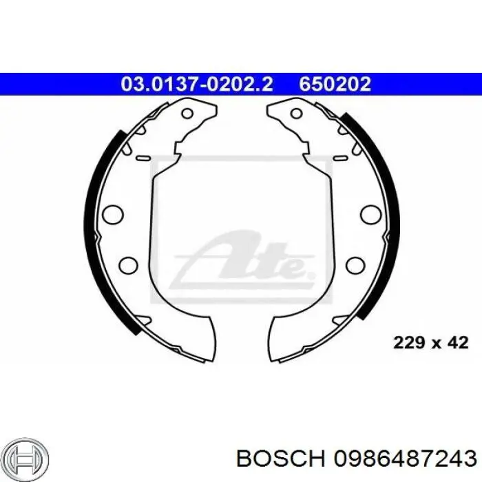 0986487243 Bosch Колодки гальмівні задні, барабанні