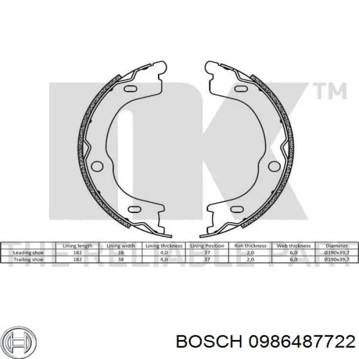 Колодки ручника 0986487722 Bosch