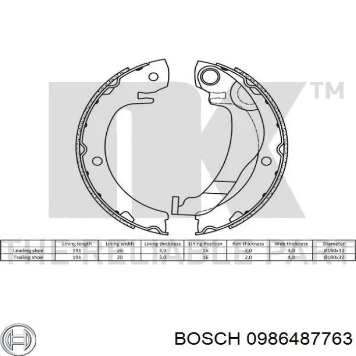 0986487763 Bosch Гальмівні колодки ручника