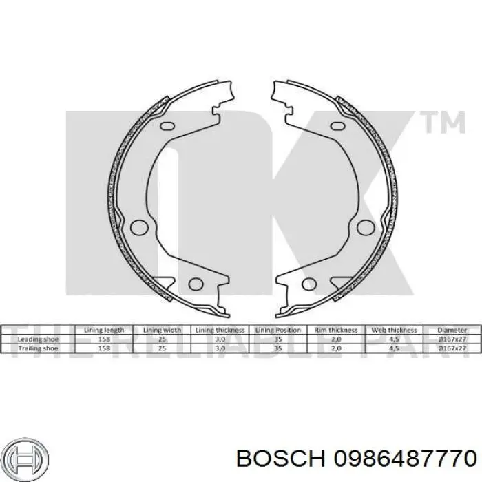 Колодки гальмові задні, барабанні Bosch 0986487770 ціна, від 28.44 USD