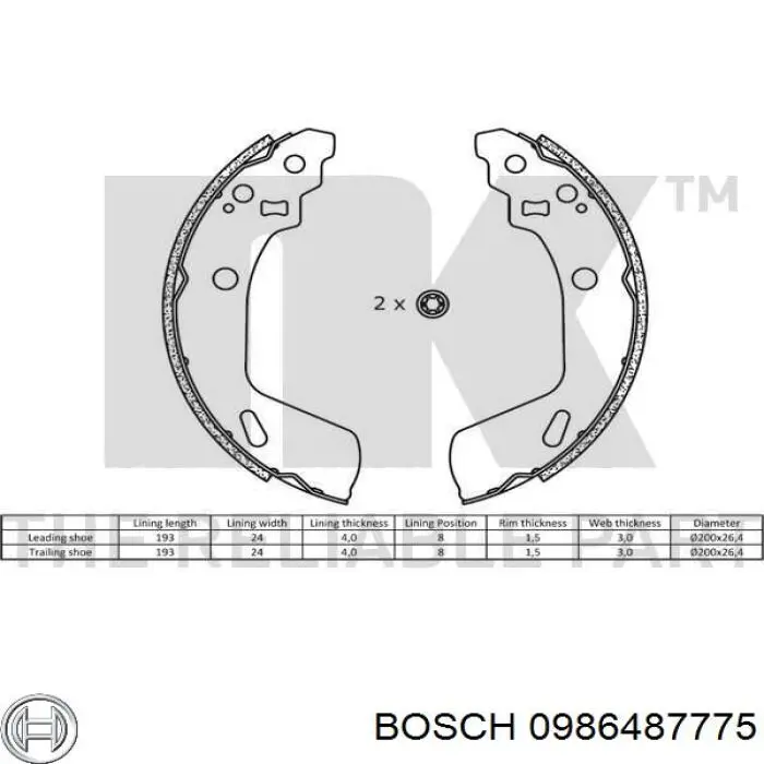 Колодки гальмові задні, барабанні 0986487775 Bosch