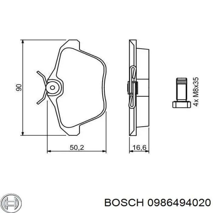 0986494020 Bosch колодки гальмові задні, дискові