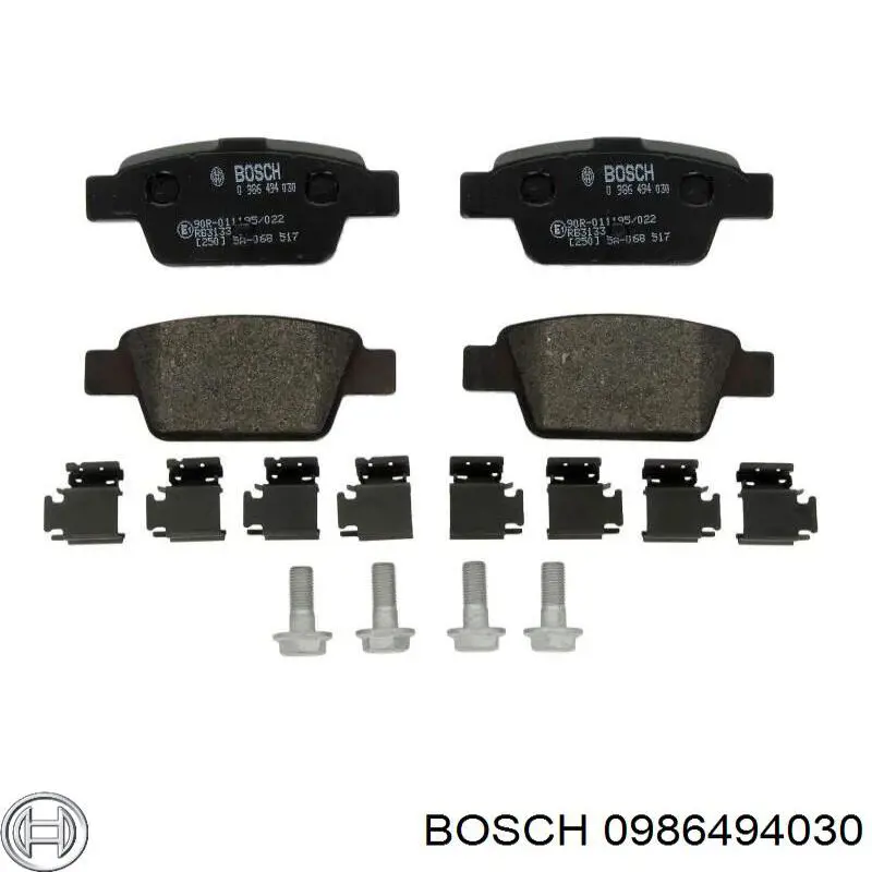 0986494030 Bosch колодки гальмові задні, дискові