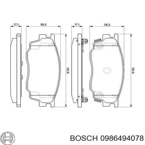 Купити 0986494078 Bosch Колодки гальмівні передні, дискові