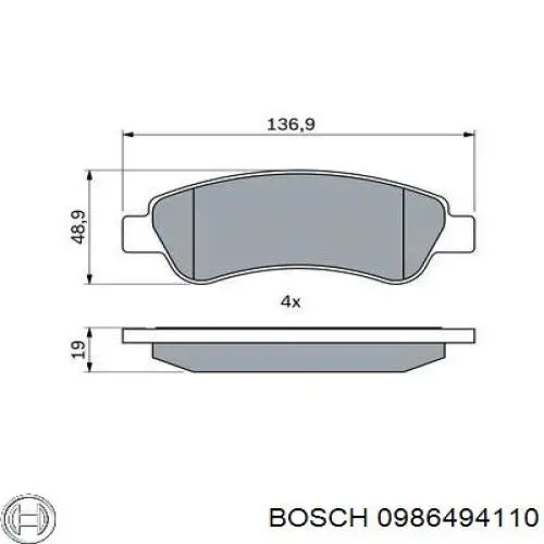 0986494110 Bosch колодки гальмові задні, дискові