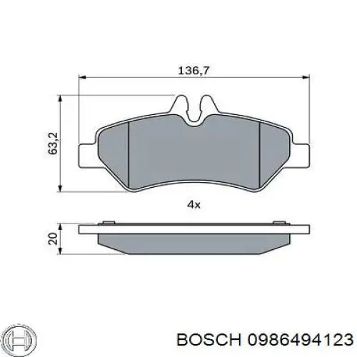 0986494123 Bosch колодки гальмові задні, дискові