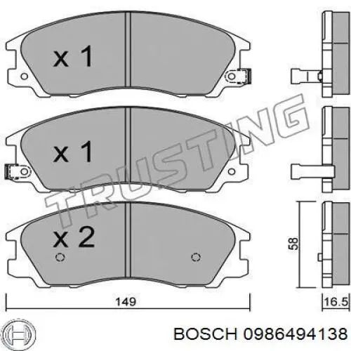 0986494138 Bosch колодки гальмівні передні, дискові