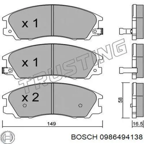 Колодки гальмівні передні, дискові 0986494138 Bosch