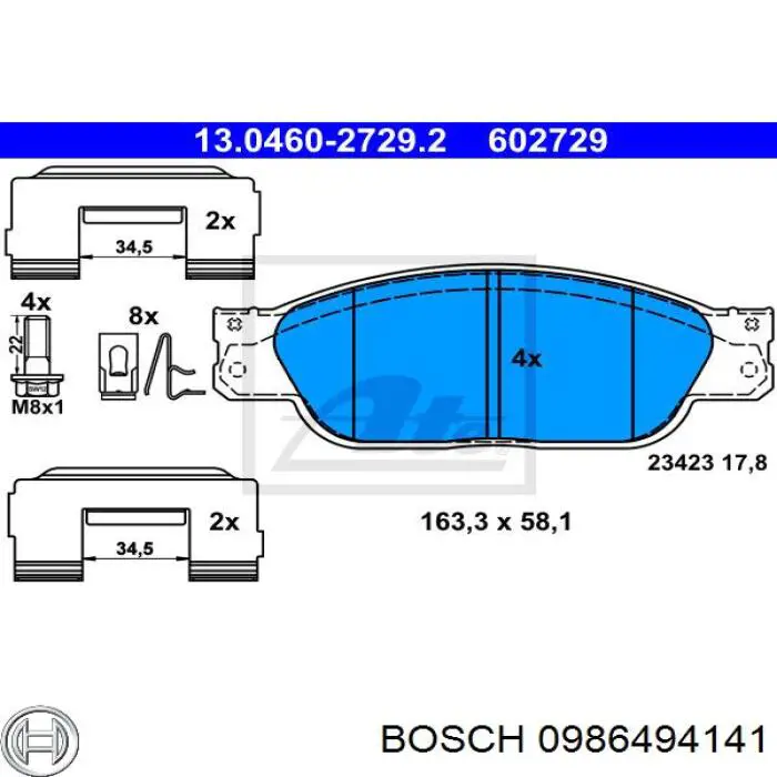 Передні тормозні колодки 0986494141 Bosch