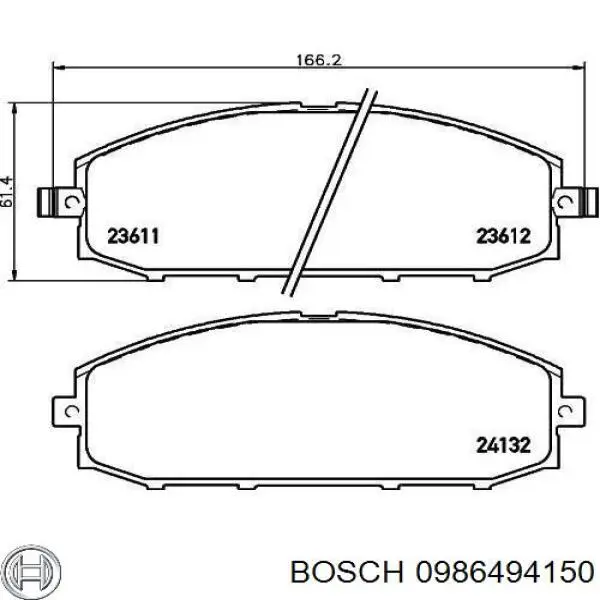 Передні тормозні колодки 0986494150 Bosch