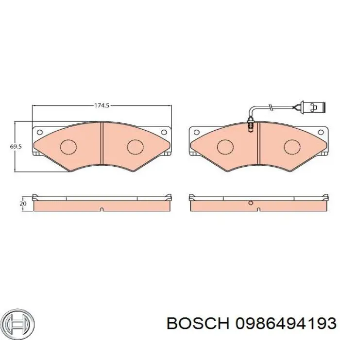 Передні тормозні колодки 0986494193 Bosch