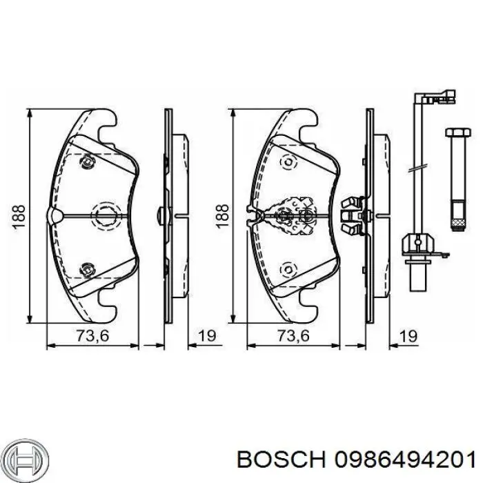 Колодки гальмівні передні, дискові 0986494201 Bosch