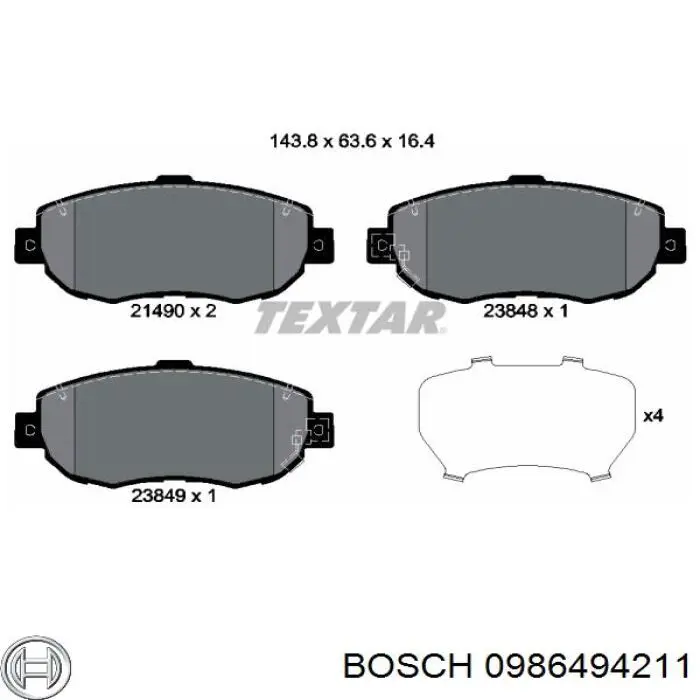 0986494211 Bosch Передні гальмівні колодки