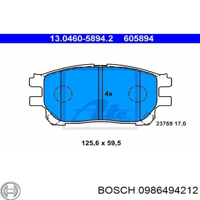 Тормозні колодки Bosch 0986494212