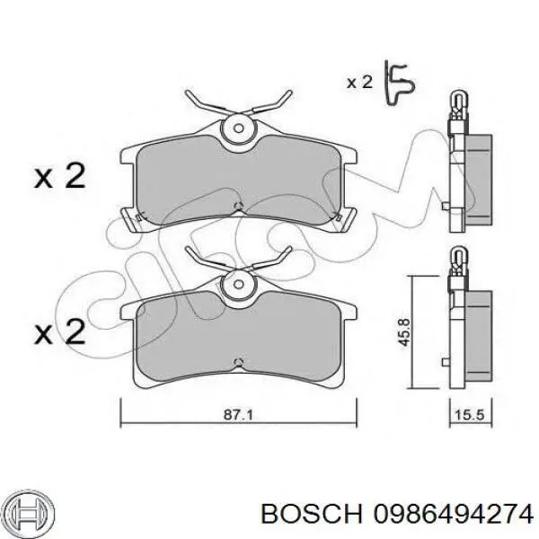 Задні гальмівні колодки Bosch 0986494274 ціна, від 21.21 USD