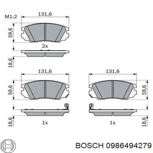 0986494279 Bosch колодки гальмівні передні, дискові