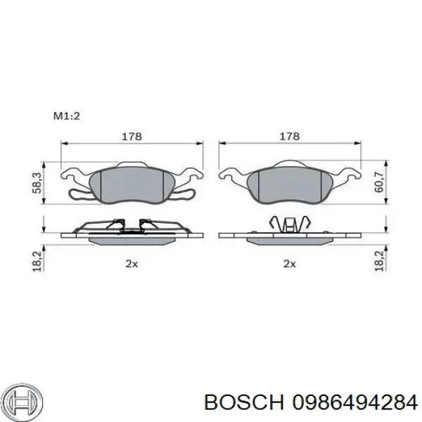 0986494284 Bosch колодки гальмівні передні, дискові
