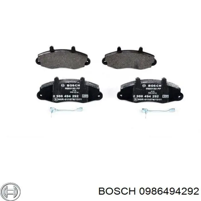 0986494292 Bosch колодки гальмівні передні, дискові