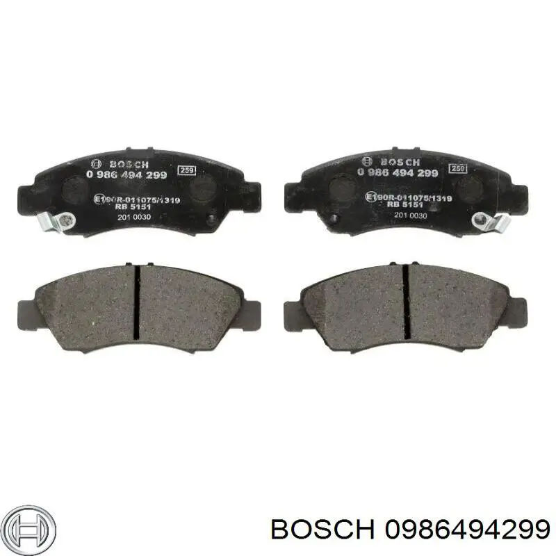 0986494299 Bosch колодки гальмівні передні, дискові