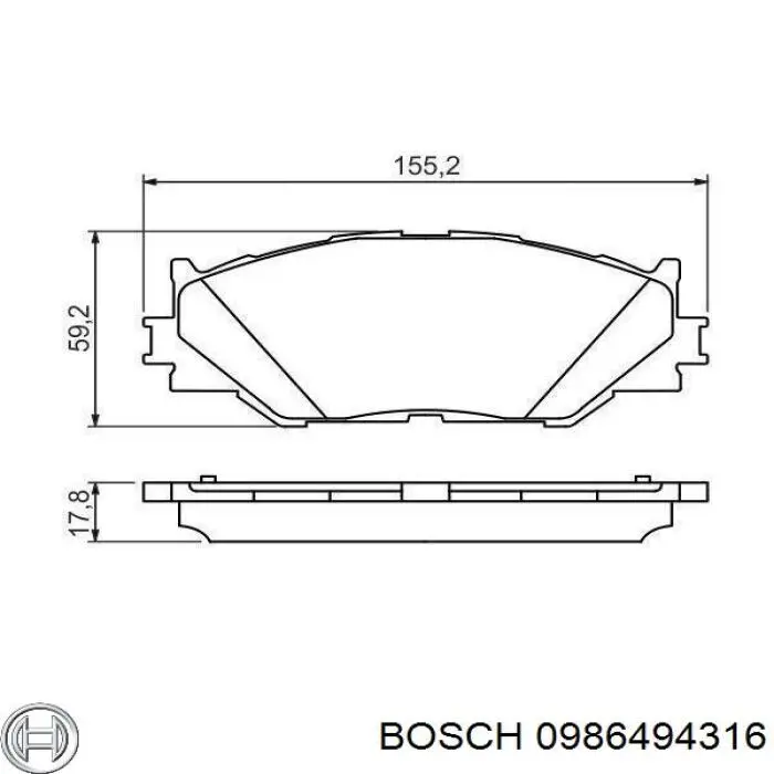 0986494316 Bosch колодки гальмівні передні, дискові