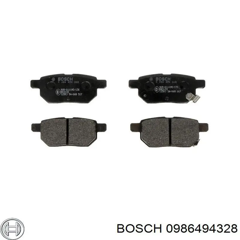 0986494328 Bosch колодки гальмові задні, дискові