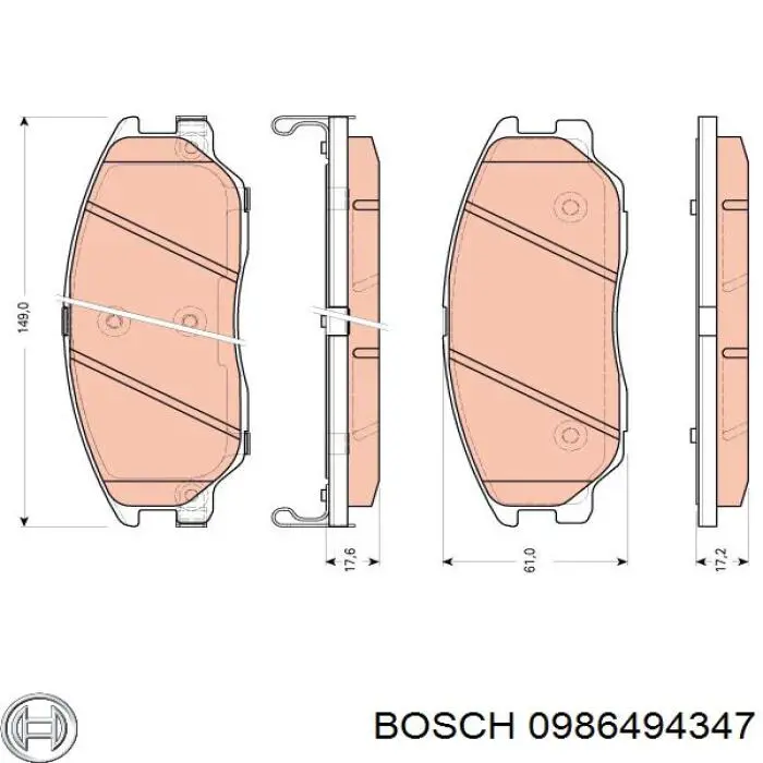 Передні тормозні колодки 0986494347 Bosch