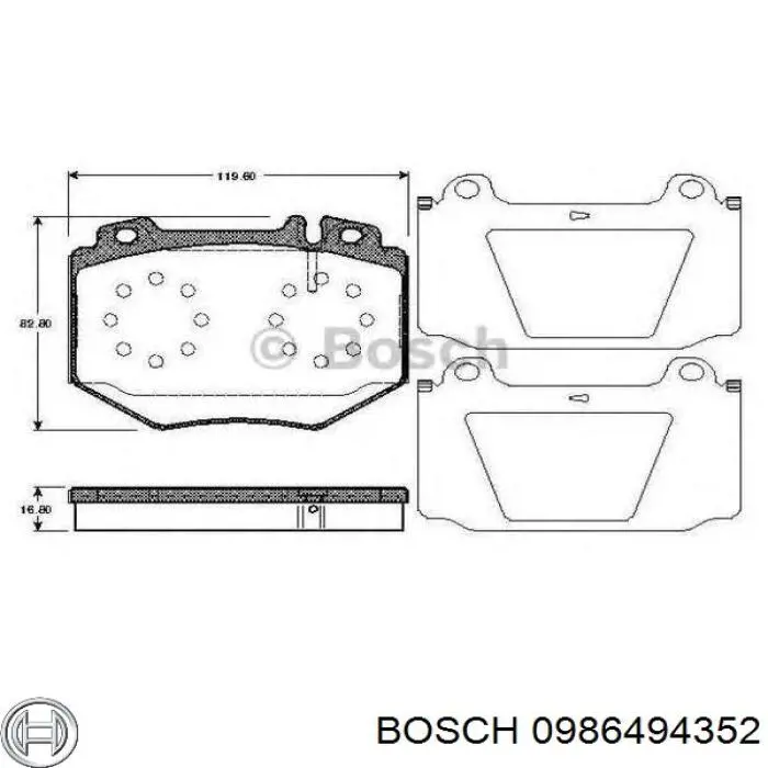 Купити 0986494352 Bosch Колодки гальмівні передні, дискові