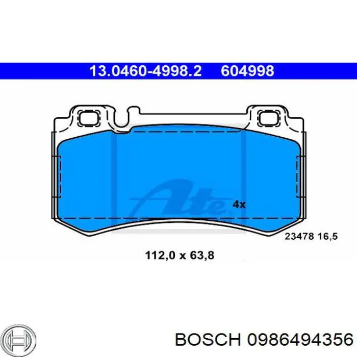 Задні гальмівні колодки Bosch 0986494356 ціна, від 29.75 USD