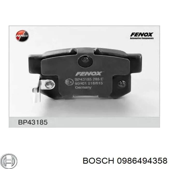 Задні гальмівні колодки 0986494358 Bosch